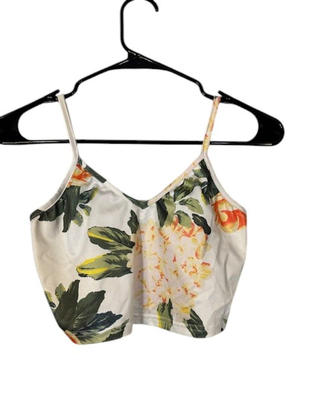 SHEIN White Multicolor Floral Cropped Stretch Tank Top Women Sz XS